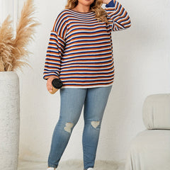  Casual Stripe Print Round Neck Jumper