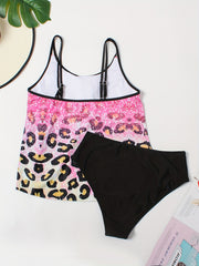  Gradient Glitter Leopard Print Tankini Set