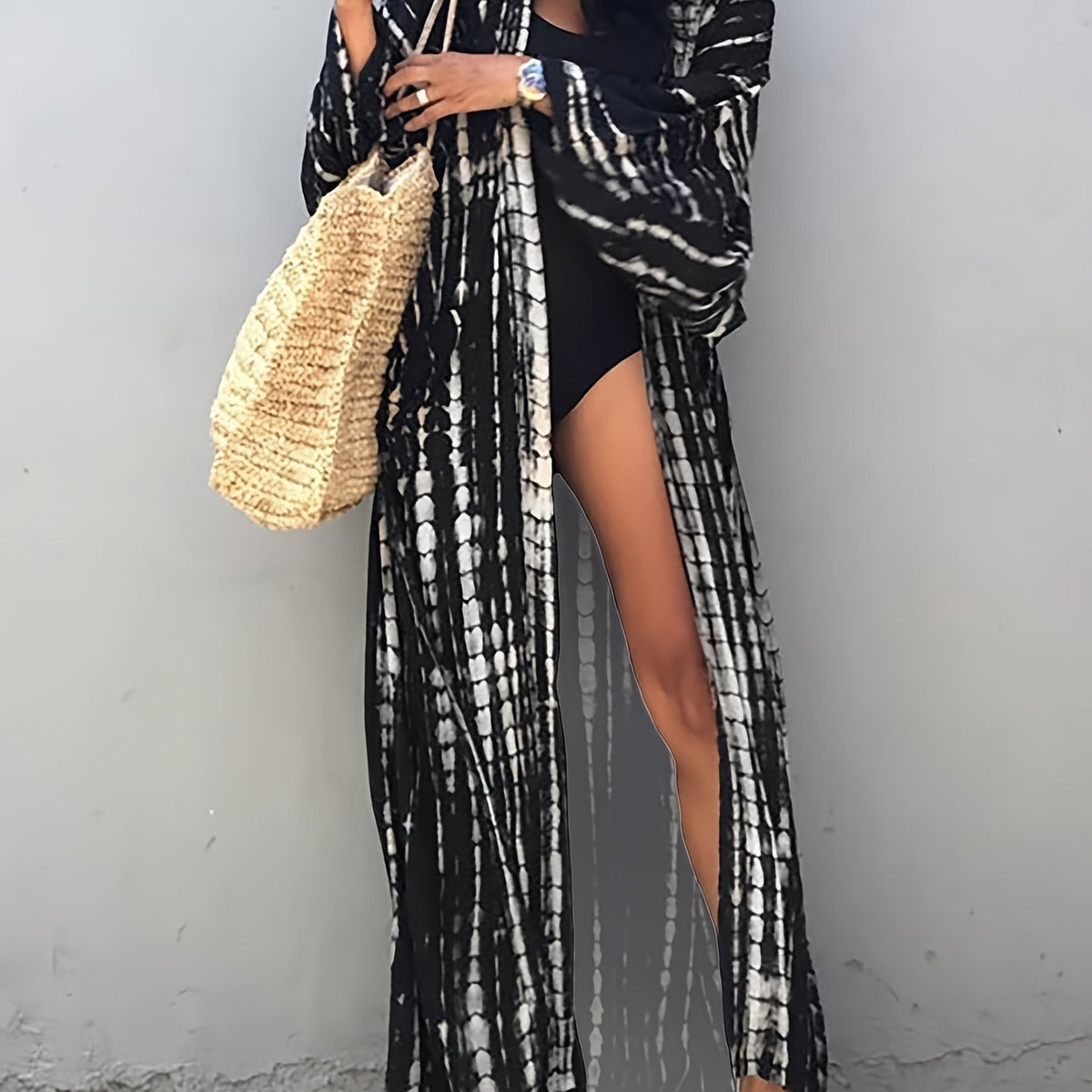  Tie Dye Batwing Sleeve Beach Cover Up With Belt