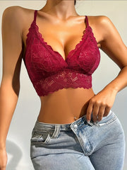 Floral Lace Wireless Bra Comfy Scallop Trim Bralette