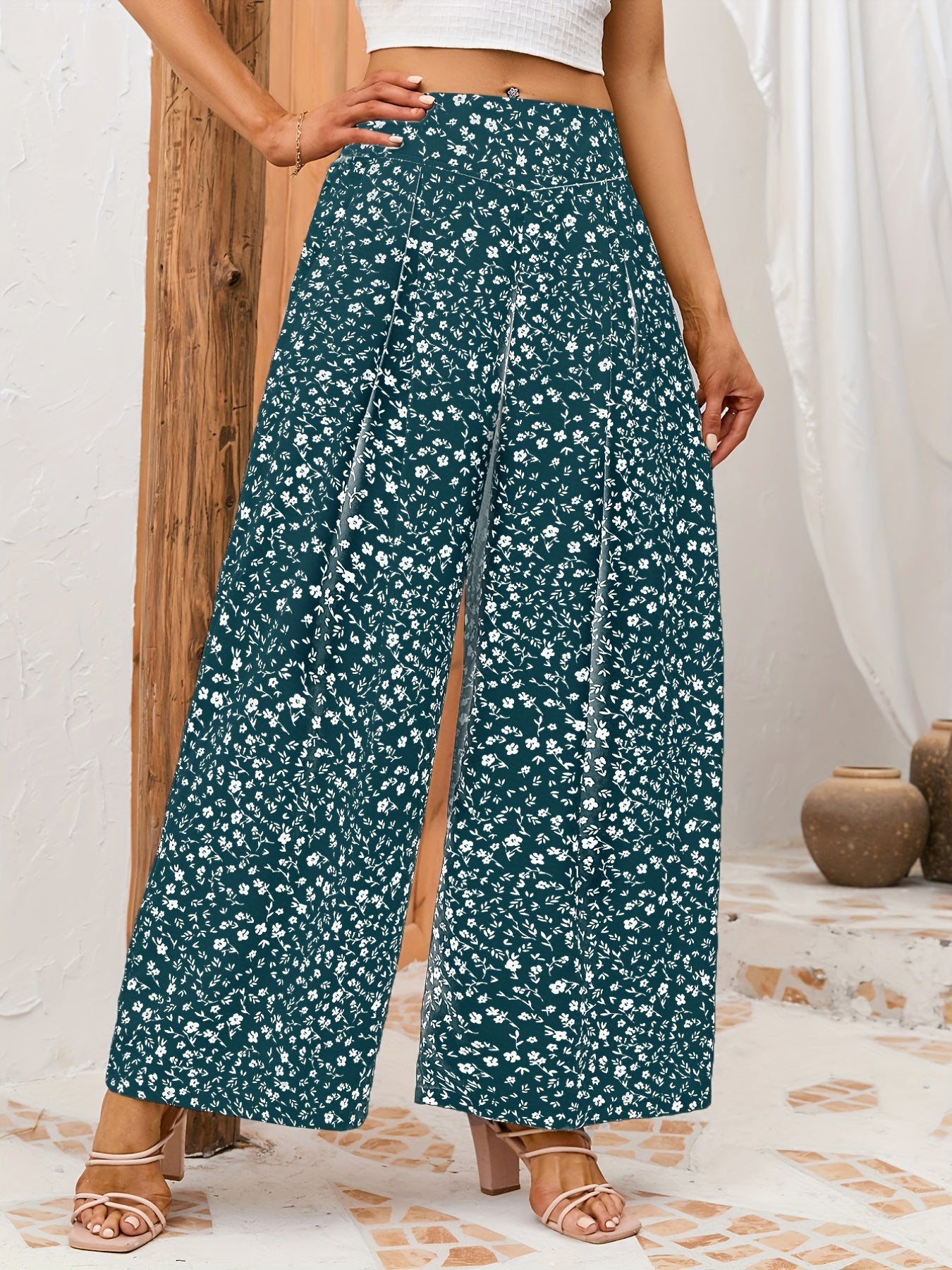 Floral Wide Leg Pants Spring Summer Casual Loose