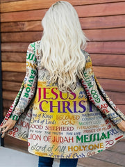  Women's Open Front Cardigan Heart & Letter Print Long Sleeve