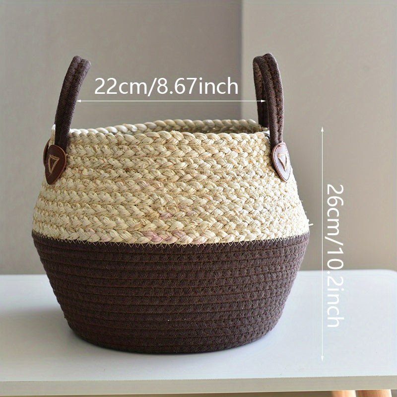 Hand-Woven Straw Basket with Handle Large Plant Storage Box