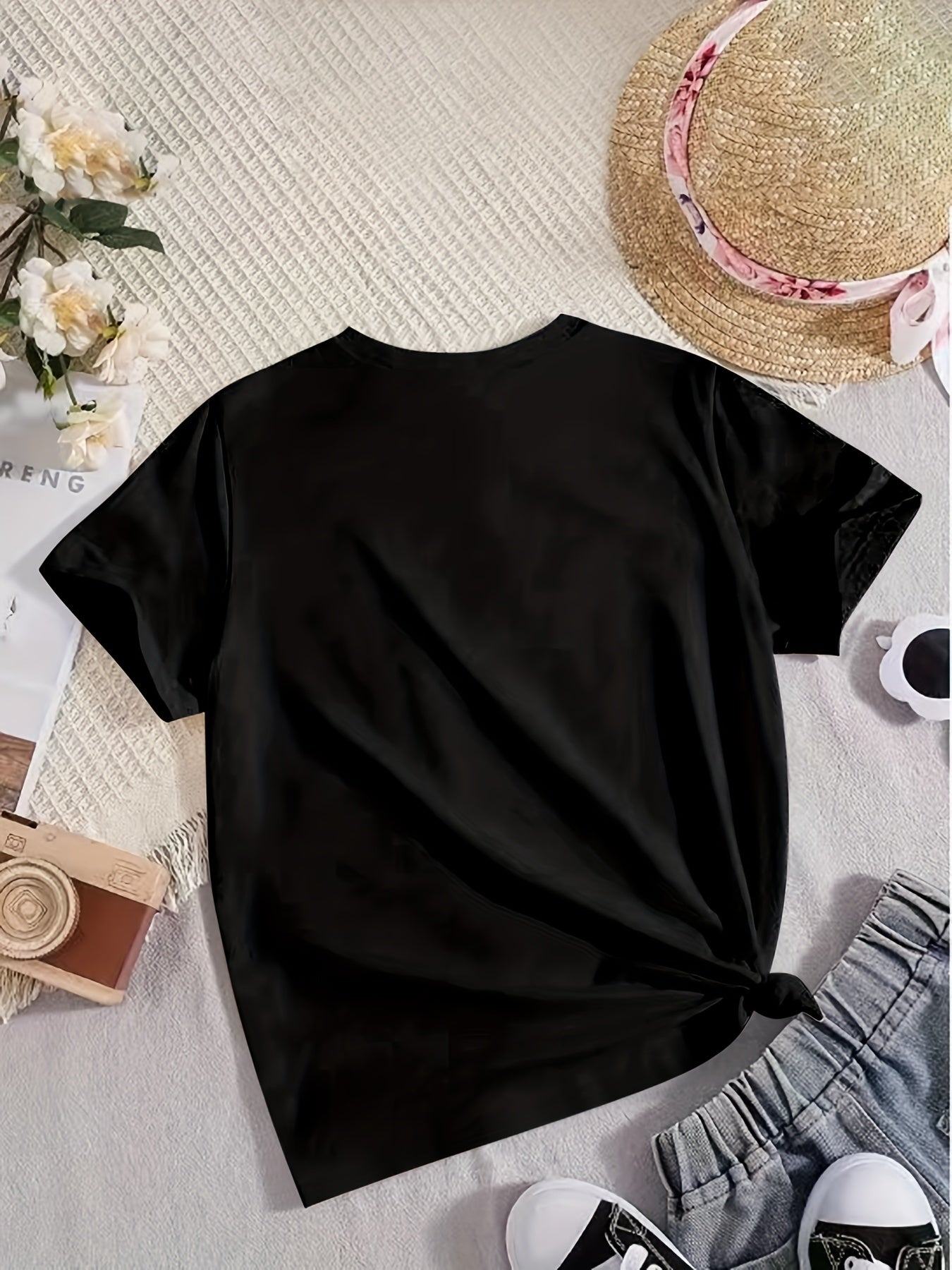 Girls BEACH Print Short Sleeve T shirt Comfy Tees Pullover Summer Clothes