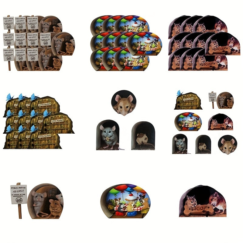 7pcs Funny Mouse Hole Wall Stickers Home Decoration 3D
