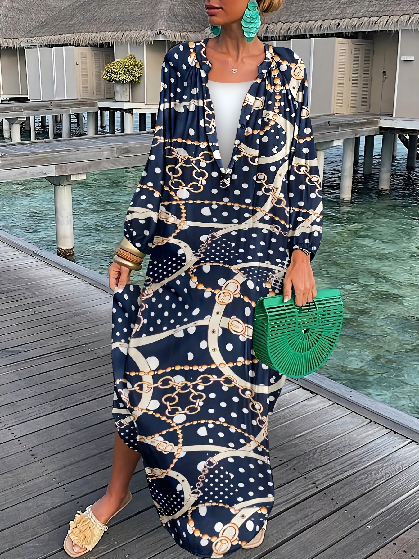  Print Button Up Maxi Dress