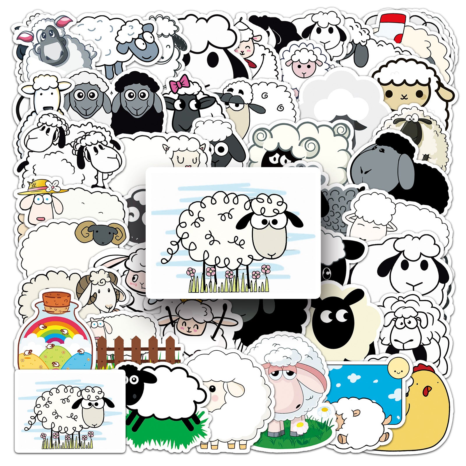 50pcs Cartoon Sheep Stickers PVC Decals for Laptops Skateboards