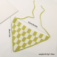 Crochet Plaid Triangle Head Scarf Pastoral Style Hair Accessories