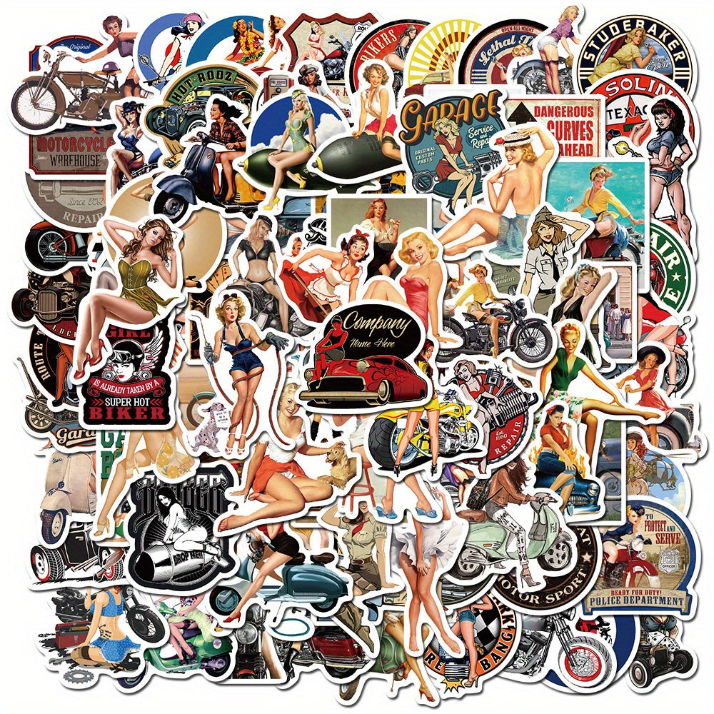 100pcs Mixed Reusable Cartoon Sticker for Motorcycle Retro Lad