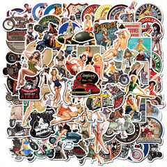 100pcs Mixed Reusable Cartoon Sticker for Motorcycle Retro Lad