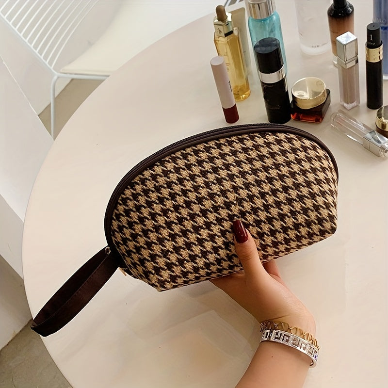 Houndstooth Pattern Makeup Pouch Zipper Cosmetic Bag