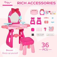 Kids Vanity Table and Chair Set with Mirror Princess Makeup Toy