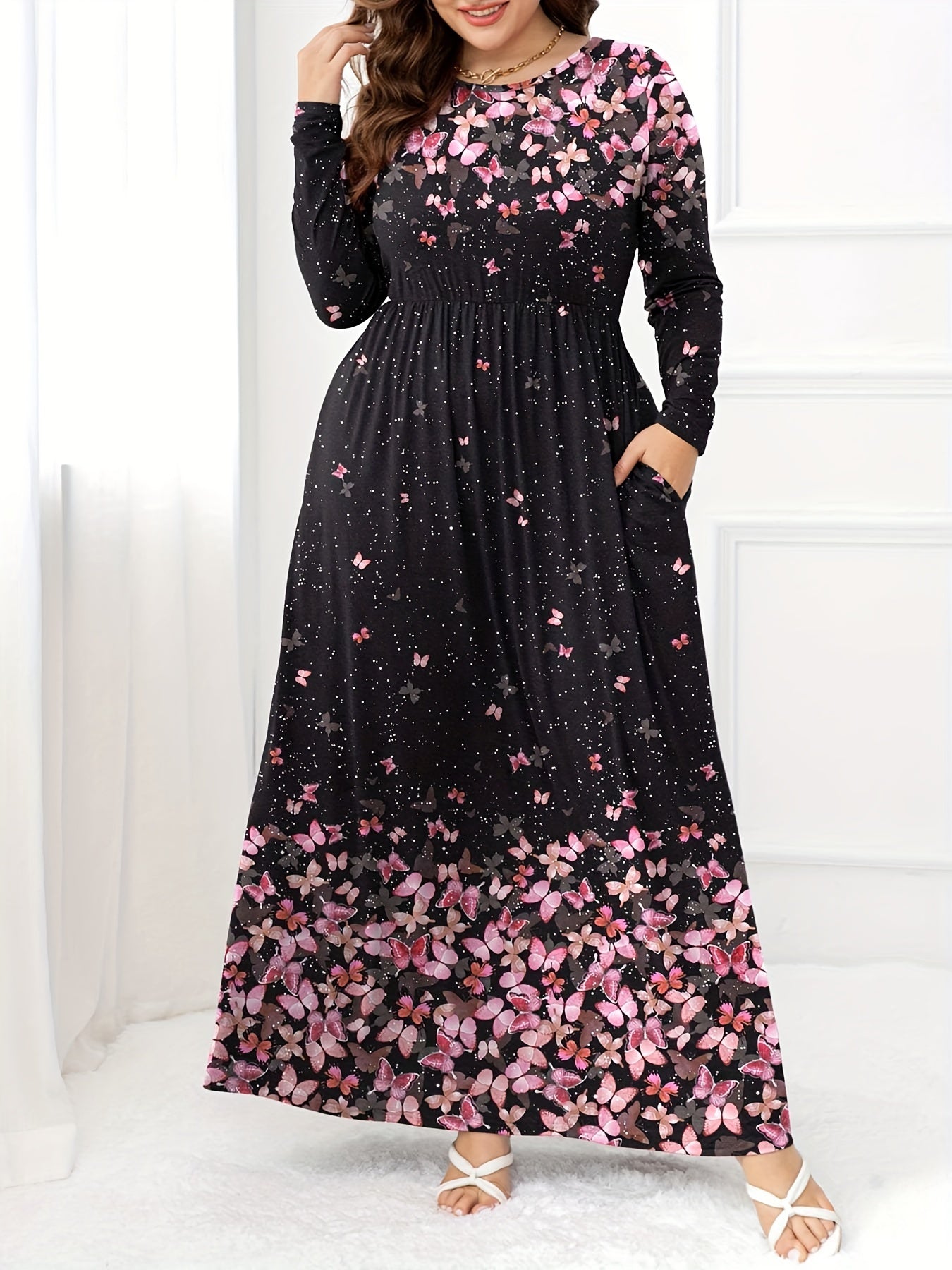 Women's Plus Butterfly Print Maxi Dress