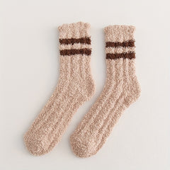 4 Pairs Striped Fuzzy Socks Warm Mid Tube Stockings Women's Hosiery