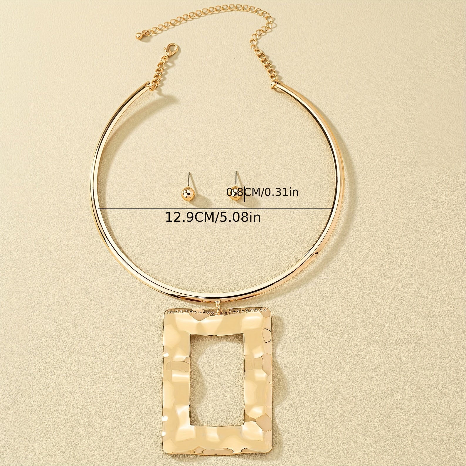 Geometric Pendant Choker & Earrings Set - Hip Hop Style
