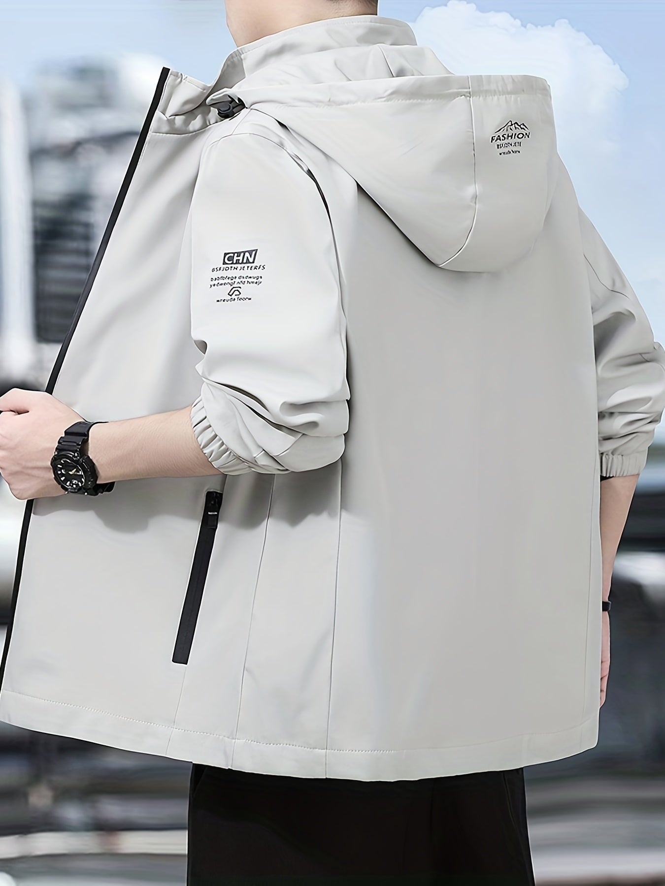 Men's Casual Stretchy Hooded Windbreaker Coat for Spring Autumn