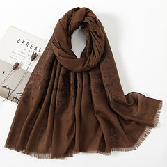 Pattern Fringed Scarf Thin Breathable Shawl Long Sunscreen Head Wrap