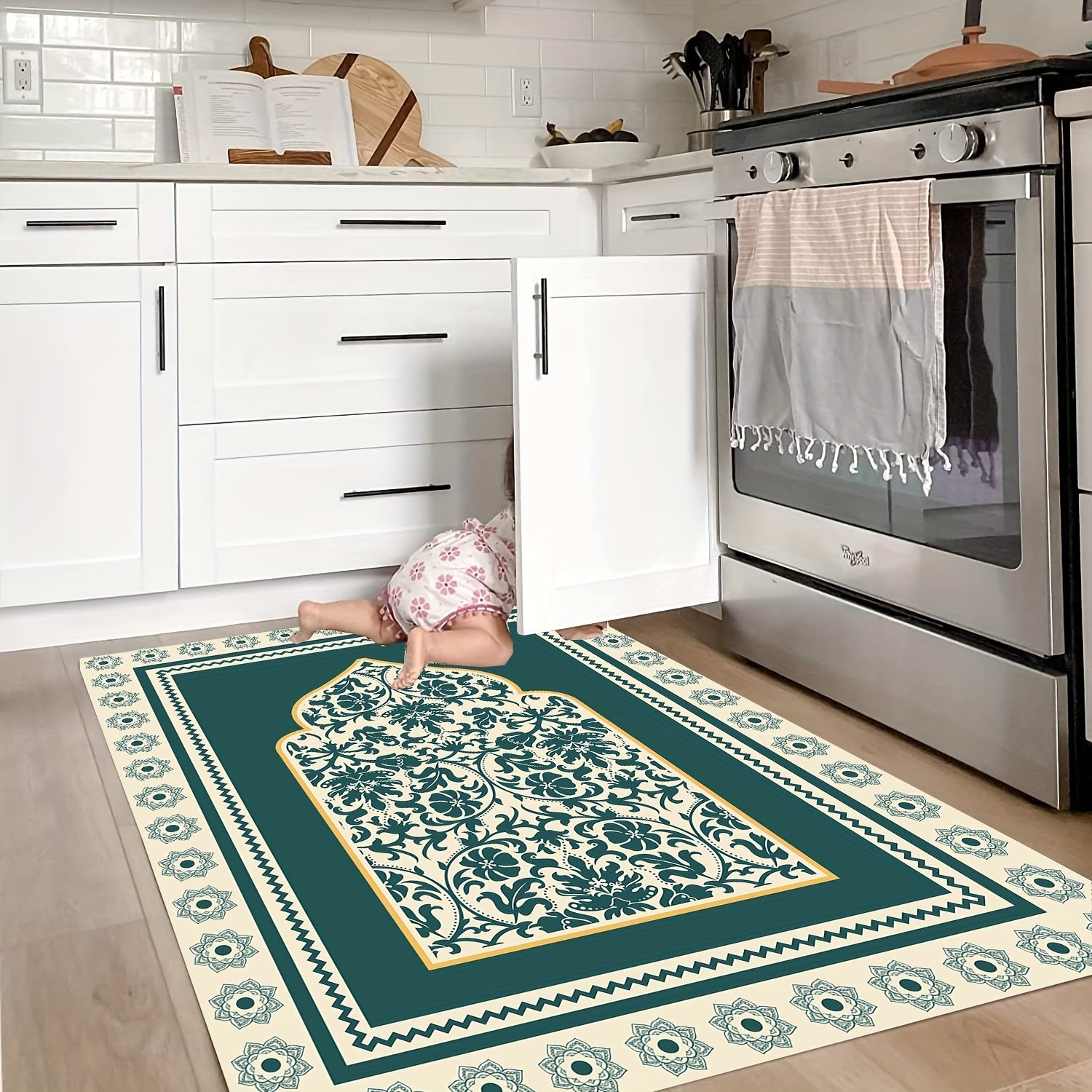 Vintage Floral Prayer Rug Non-Slip Mat Machine Washable