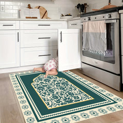 Vintage Floral Prayer Rug Non-Slip Mat Machine Washable