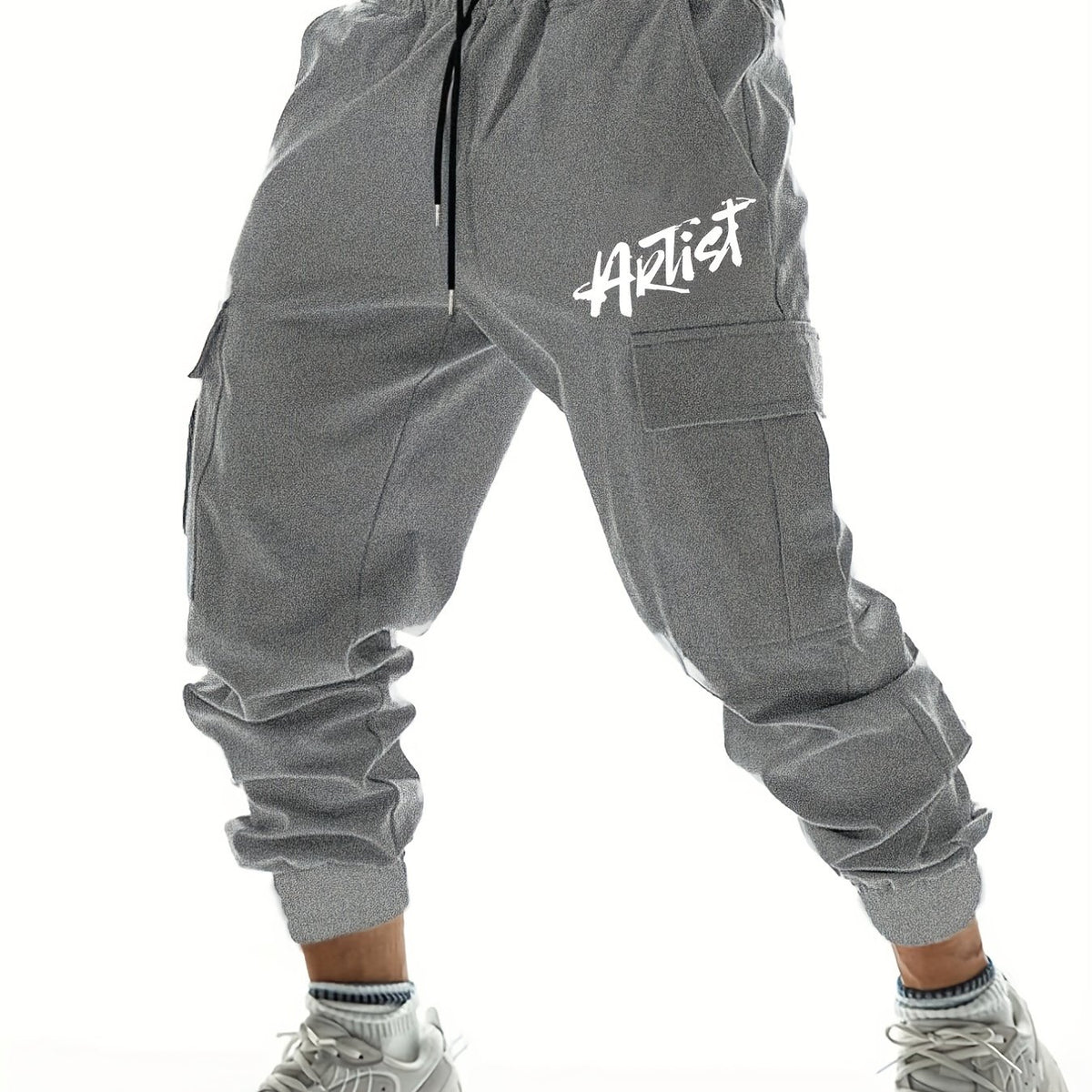 Print Men s Drawstring Cargo Pants Flap Pocket Casual Comfy Jogger Pants