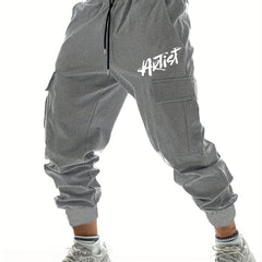 Print Men s Drawstring Cargo Pants Flap Pocket Casual Comfy Jogger Pants