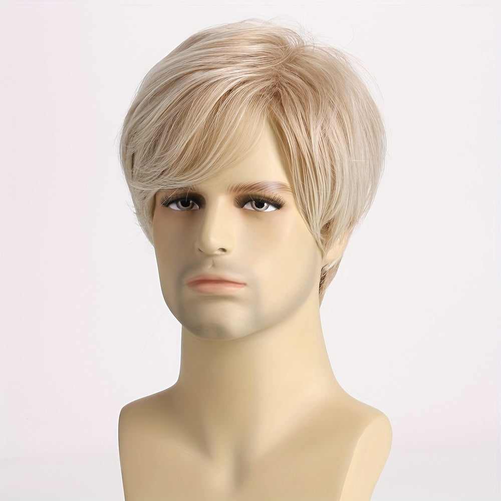 Men's Golden Short Curly Wig for Daily Wear