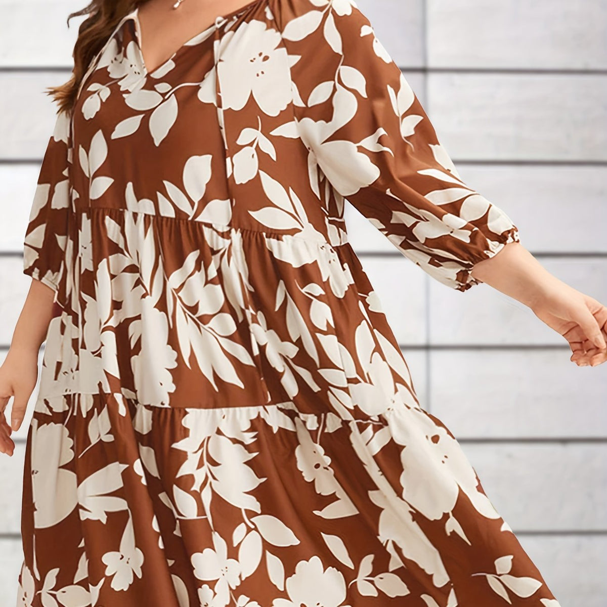  Floral Print Loose Fit Smock Mini Dress