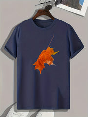 Leaf Pattern Print Men's Comfy Sports T-shirt Graphic Tee