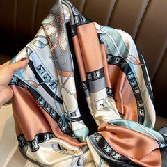 Flower Print Satin Scarf Silk Shawl Classic Block Head Wraps