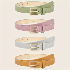 4pcs Square Pin Buckle Belt PU Belt for Women