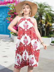  Halter Neck Floral Print Pleated Dress