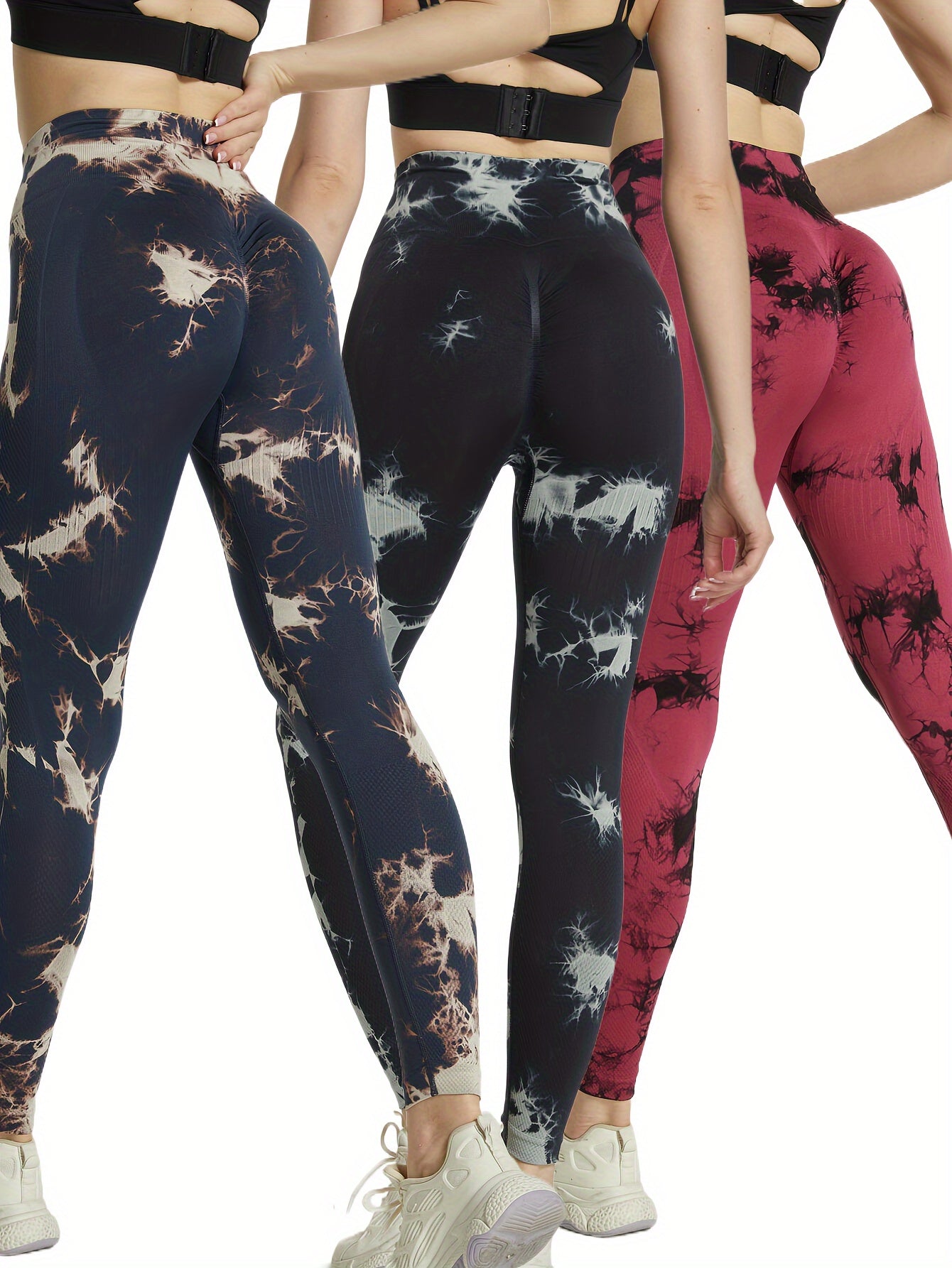 3pcs Tie Dye Yoga Pants High Stretch Leggings Women's Activewear