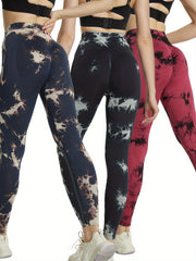 3pcs Tie Dye Yoga Pants High Stretch Leggings Women's Activewear