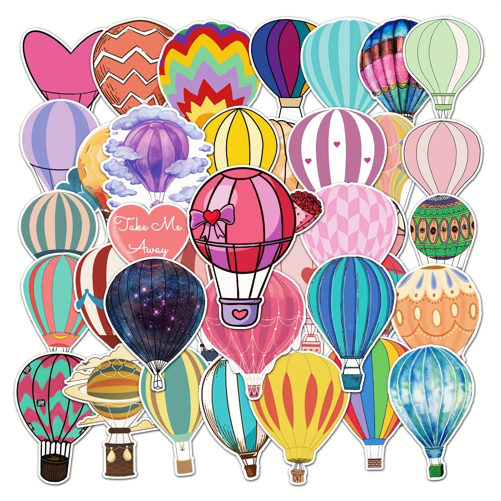 50pcs Hot Air Balloon Doodle Stickers Girl Style PVC Stickers Waterproof
