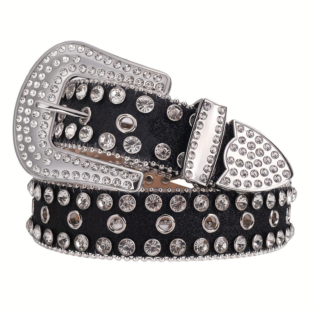 Sparkle Studded Rhinestone PU Leather Belt for Jeans Dress