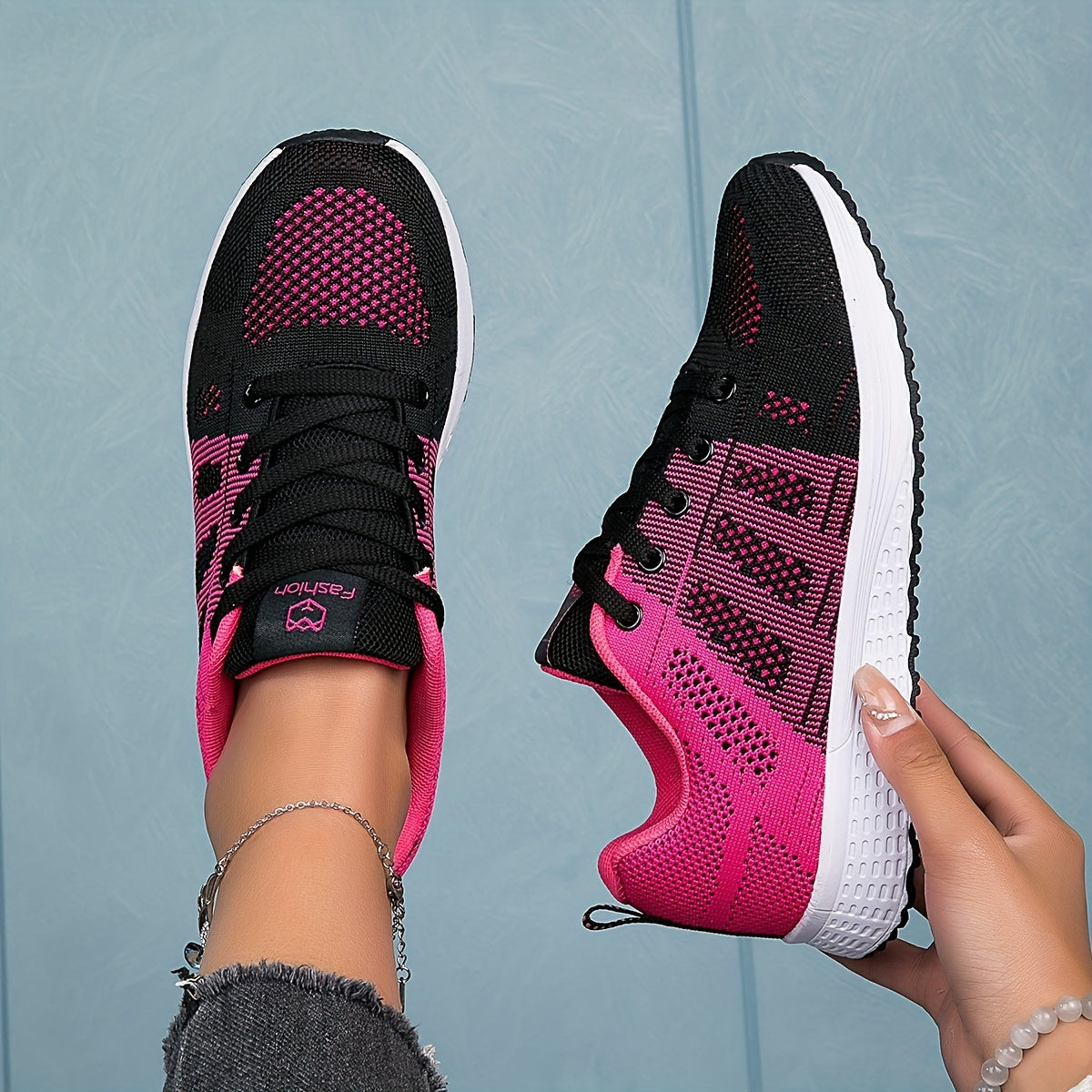 Women's Running Shoes Flying Woven Lace Up Sneakers