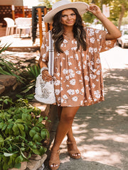 Women's Plus Floral Print V-Neck Dress With Pockets