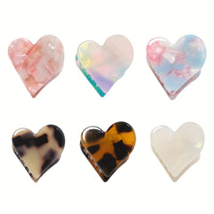 6pcs Mini Heart Shaped Hair Claw Acetate Hair Claw Nonslip Shark Claw