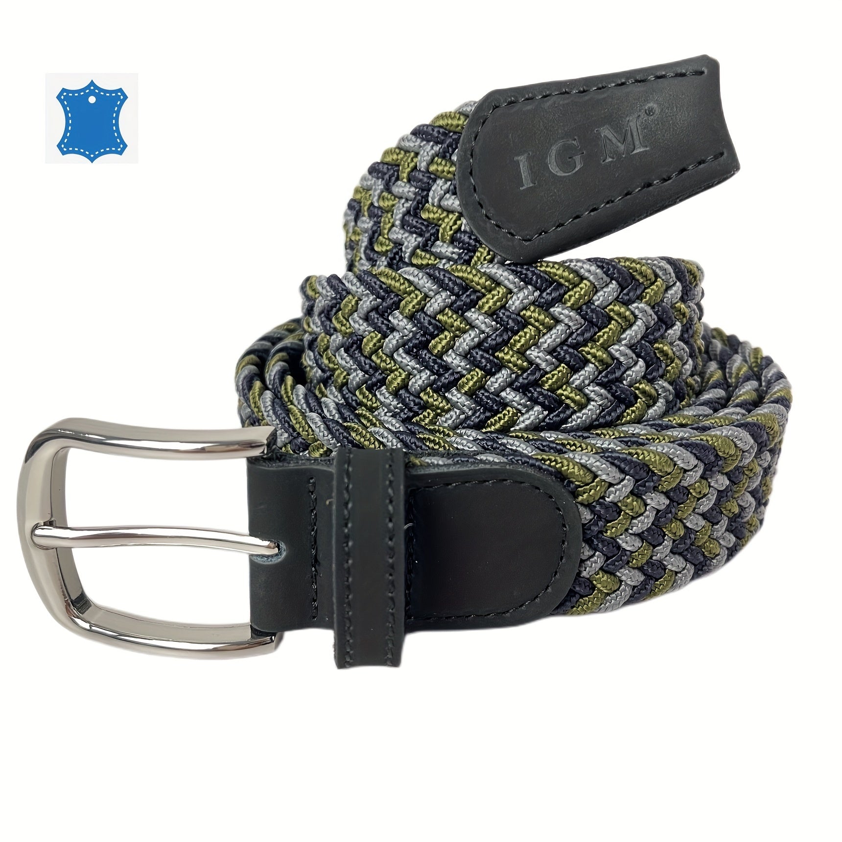 Men's Casual Army Green Square Plaited Belt
