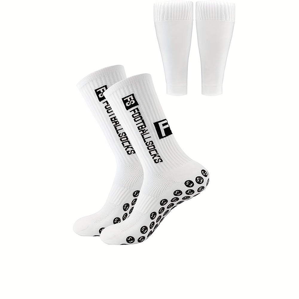 Men's Football Socks with Non Slip Grip and Calf Sleeves