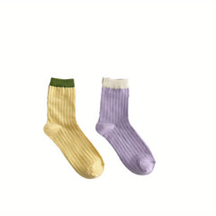 Colorblock Crew Socks Breathable Mid Tube Stockings