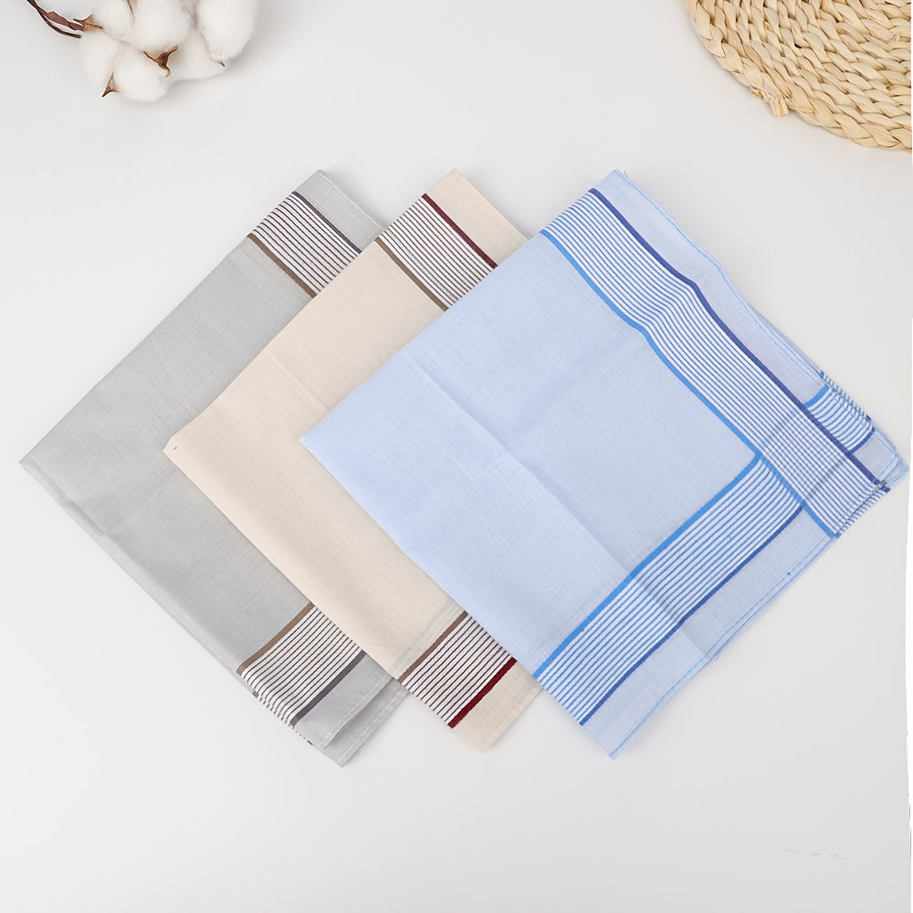 3 Men's Handkerchiefs Beige Gray Soft Woven Fabric Lightweight Compact