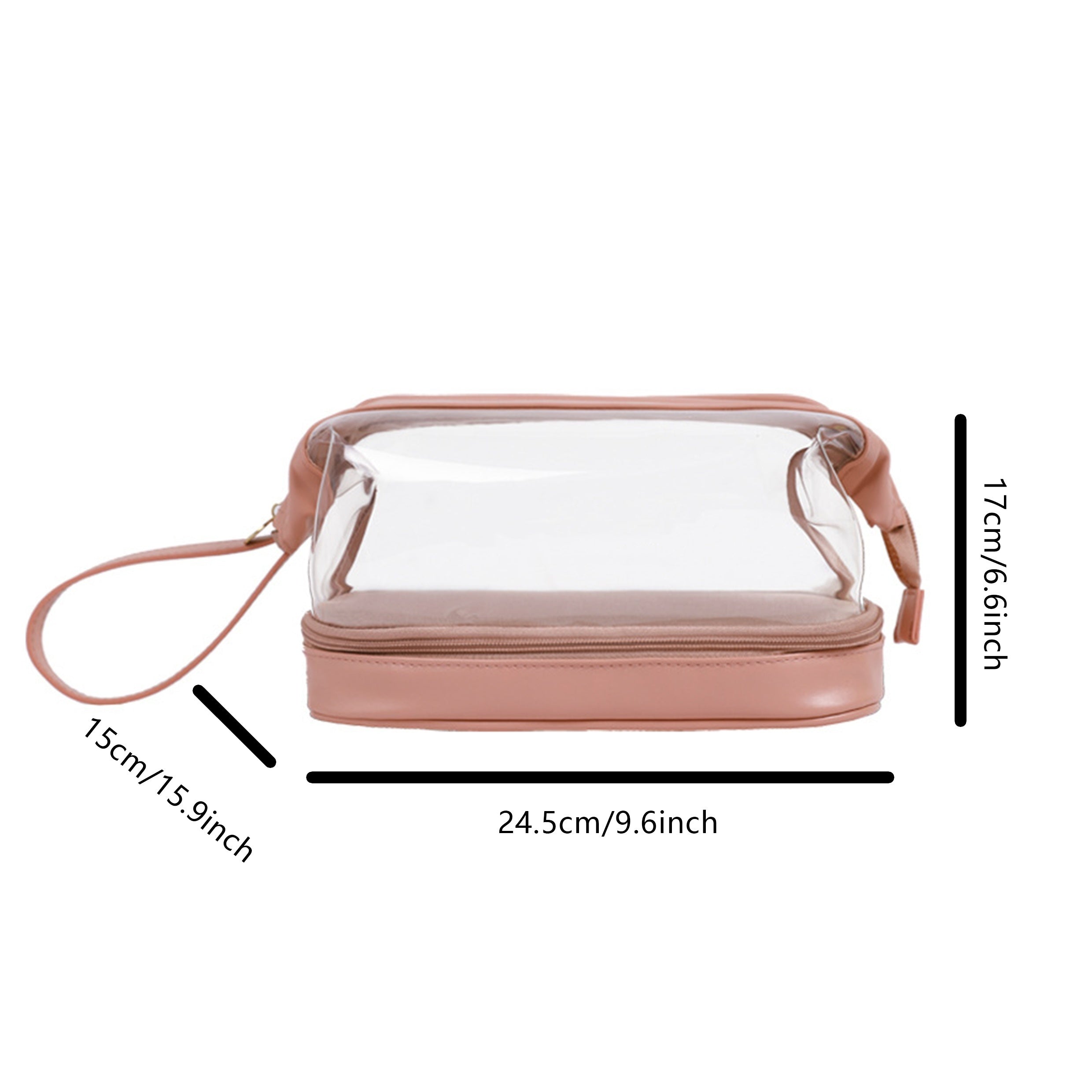 Clear Faux Leather Makeup Bag Waterproof Double Compartment Cosmetic Bag