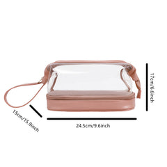 Clear Faux Leather Makeup Bag Waterproof Double Compartment Cosmetic Bag