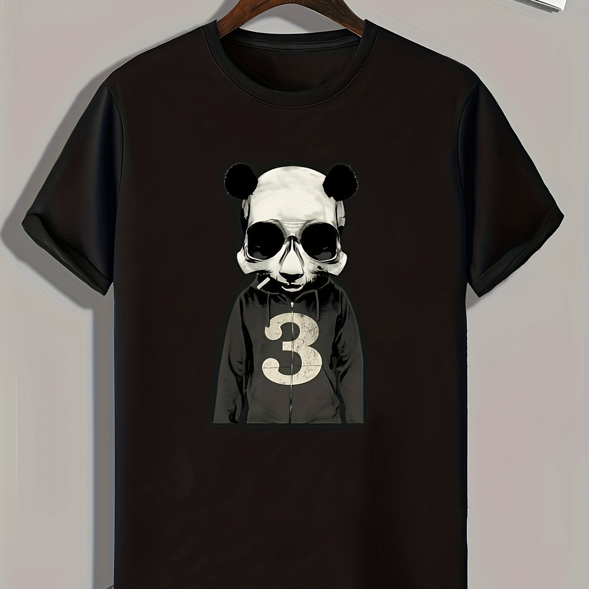 Panda Skull Print Men's Graphic T-shirt for Summer