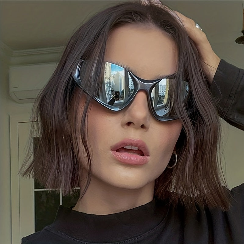 Y2K Wrap Around Sunglasses Futuristic Mirror Lens Glasses UV400