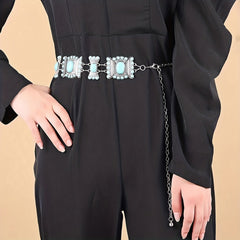 Retro Turquoise Chain Belt for Women