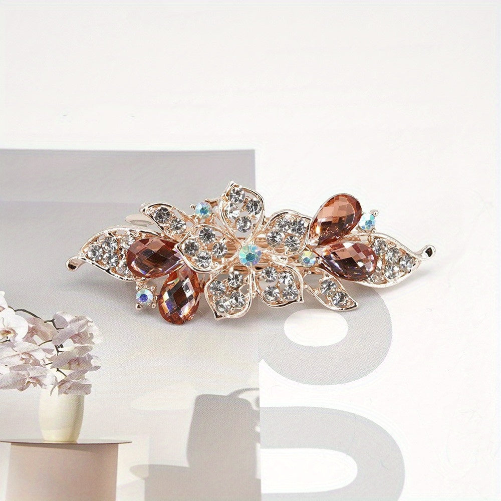 Rhinestone Flower Hair Clip French Barrette Non Slip Hair Accessory