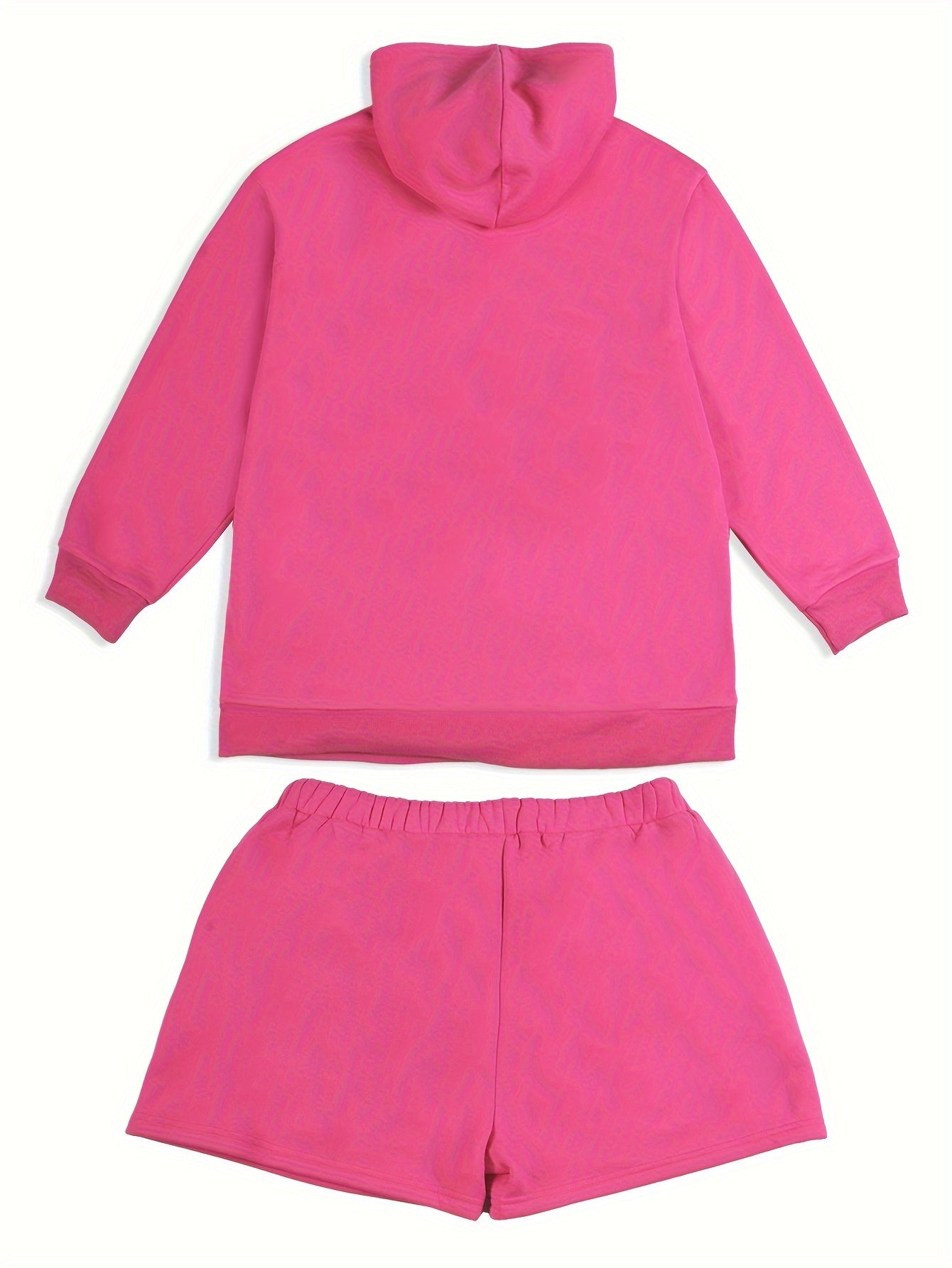  Solid Long Sleeve Hoodie & Shorts 2 Piece Set