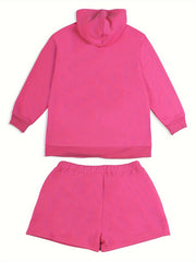  Solid Long Sleeve Hoodie & Shorts 2 Piece Set